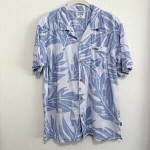 Sig Zane x Hurley Mens Hawaiian Aloha Shirt M Blue Leaf Print Button Up Collared